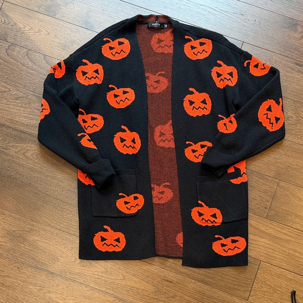 Zesika Long Black Pumpkin Cardigan Medium C4-012